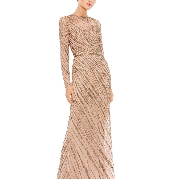 Mac Duggal Long Sleeve Beaded Column Gown - Picture 4 of 6